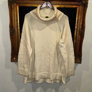 Anthropologie Cream Turtleneck Oversized Cozy Sweater with Buttons Size Large